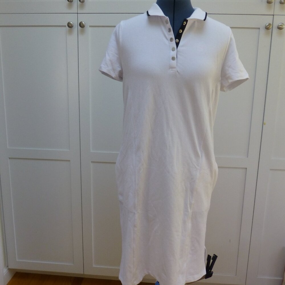 NWT Renuar Knit Polo Dress Womens Size Medium White Short Sleeve Tennis Preppy